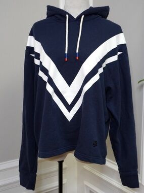 TORY BURCH FRENCH TERRY CHEVRON HOODIE, Size S